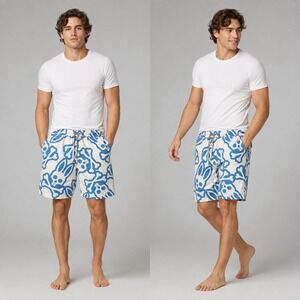 Psycho Bunny Mens Swim Trunks Blue White Skull Bunny Graphic Shorts Large